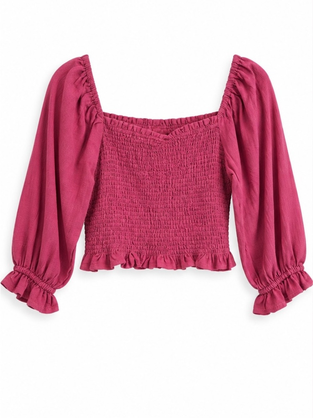 NWT Daily & Delilah Pink Smocked Crop Top Size M Puff Sleeve